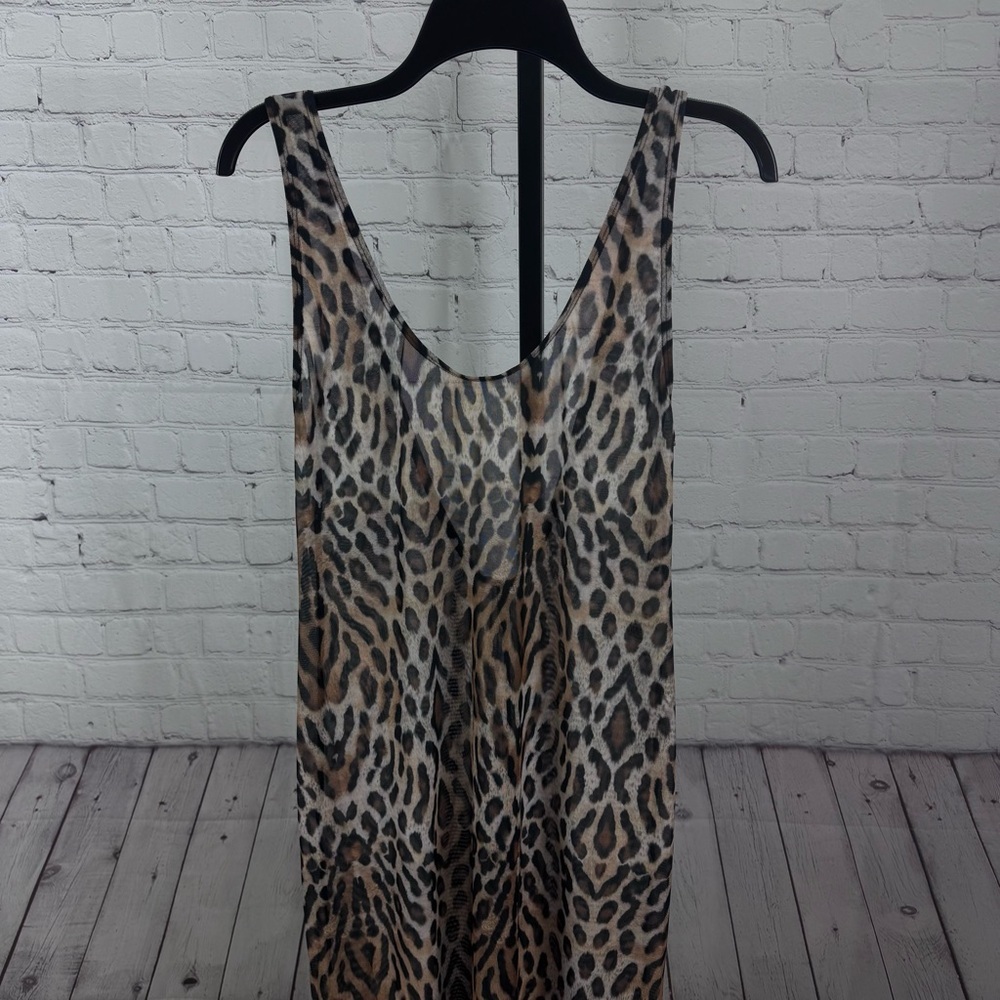 Mucci Anthropologie Claudette Leopard Sheer Mesh Slip Dress Size Medium